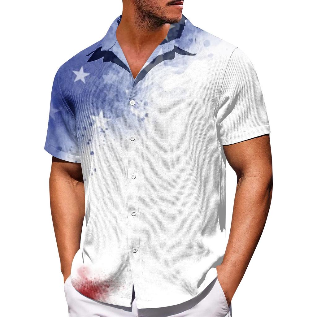 Herre uavhengighetsdag trykk knapp kortarm skjorter herre avslappet mote kortarm skjorter