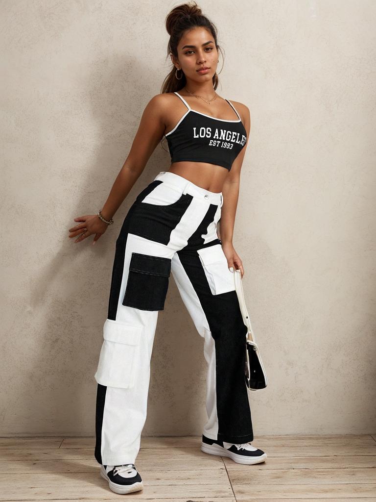 Rose Beauty A Fashionable And Personalized Street Style Patchwork Women's Pants