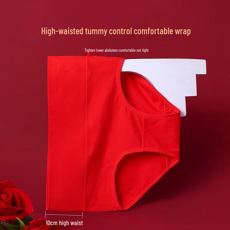 Langsana Women's Red High-Waist Tummy Control Cotton Briefs - 4 Pack