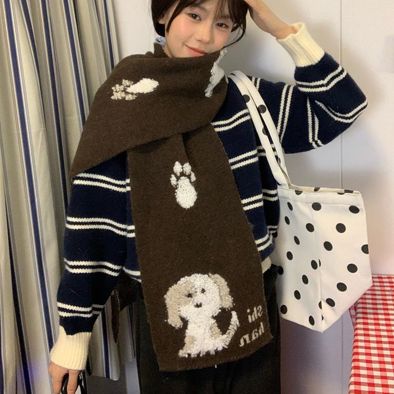 Women's Fluffy Knitted Puppy Scarf - Cozy Wool for Autumn & Winter