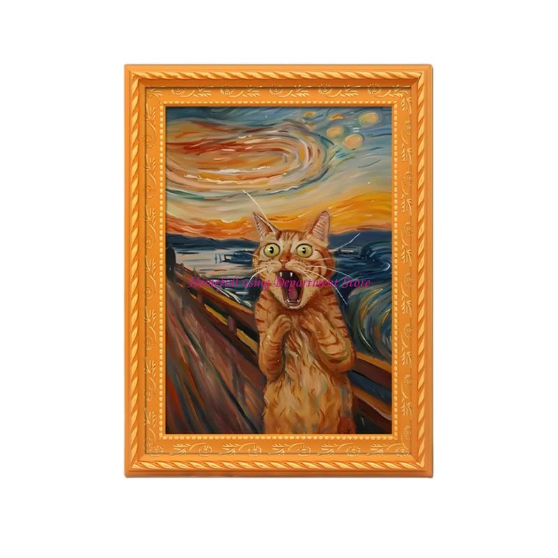 

Black Cats Art Oil Painting Refrigerator Magnet Wooden Picture Frame Small Poster Backing Adhesions Home Decors