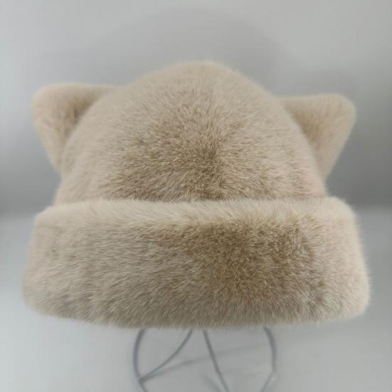 Winter Hat Solid Color Bear Ear Decor Windproof Warm Knitted Hat Lightweight Breathable Thermal Hat Cold Weather Headwear