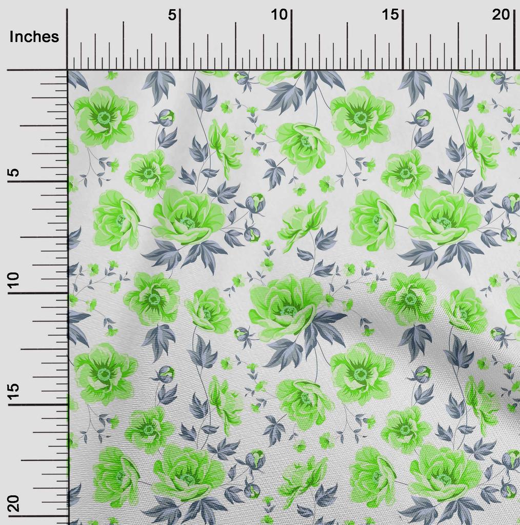 oneOone Cotton Flex Fabric Leaves & Peony Floral Print Fabric By The Yard 40 Inches