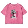 A Sculpture Of A Woman Blowing Bubbles Print Women Washed T Shirt Cotton Casual  Short Sleeve Crop Top Street