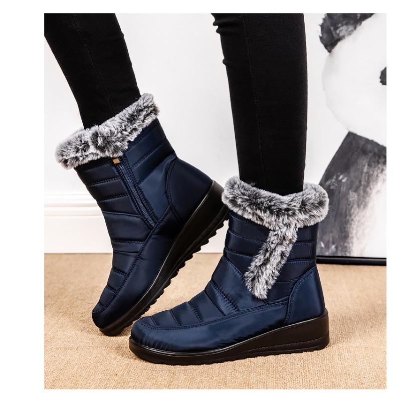 2025 New Style Faux Rabbit Fur Collar High-Top Insulated Women's Snow Boots with Side Chain, Waterproof Women's Boots, Casual Women's Shoes