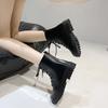 New Autumn Flat-soled Retro Lace-up Short-tube Solid Color Round-toe Korean Style Fashion Boots Sports Thick-soled Riding Boots