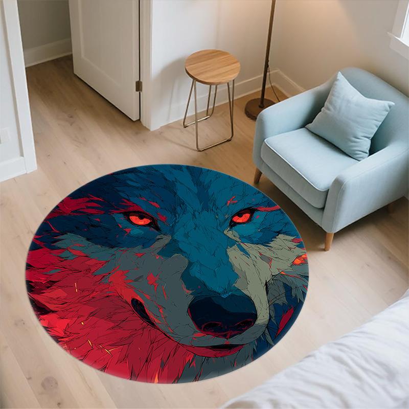 Roaring Wolf,Round Area Rug,Carpet Rug for Living Room Bedroom Sofa Playroom Decor,Non-slip Floor Mat