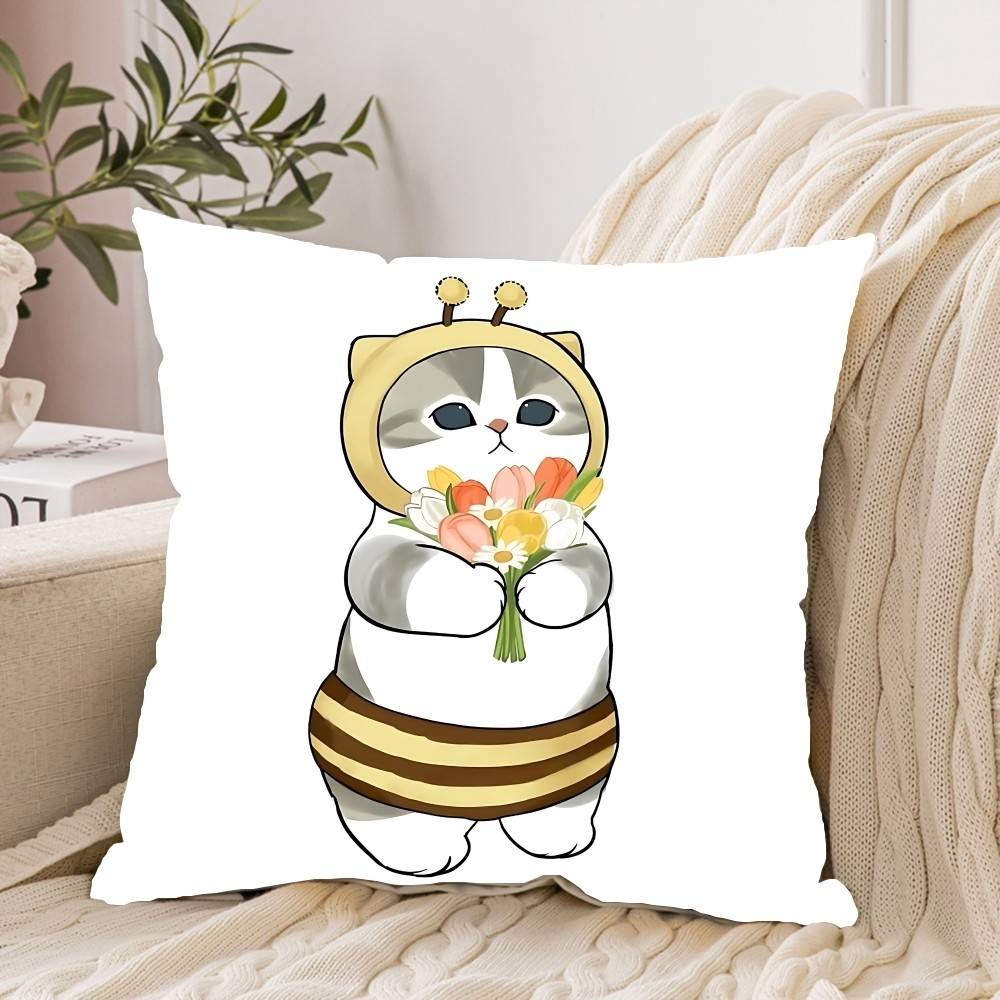 Hand Drawn Cute Cat Pillow Case Pattern Printed Pillowcase For Living Room Sofa Cushion Cover Bedroom Decor