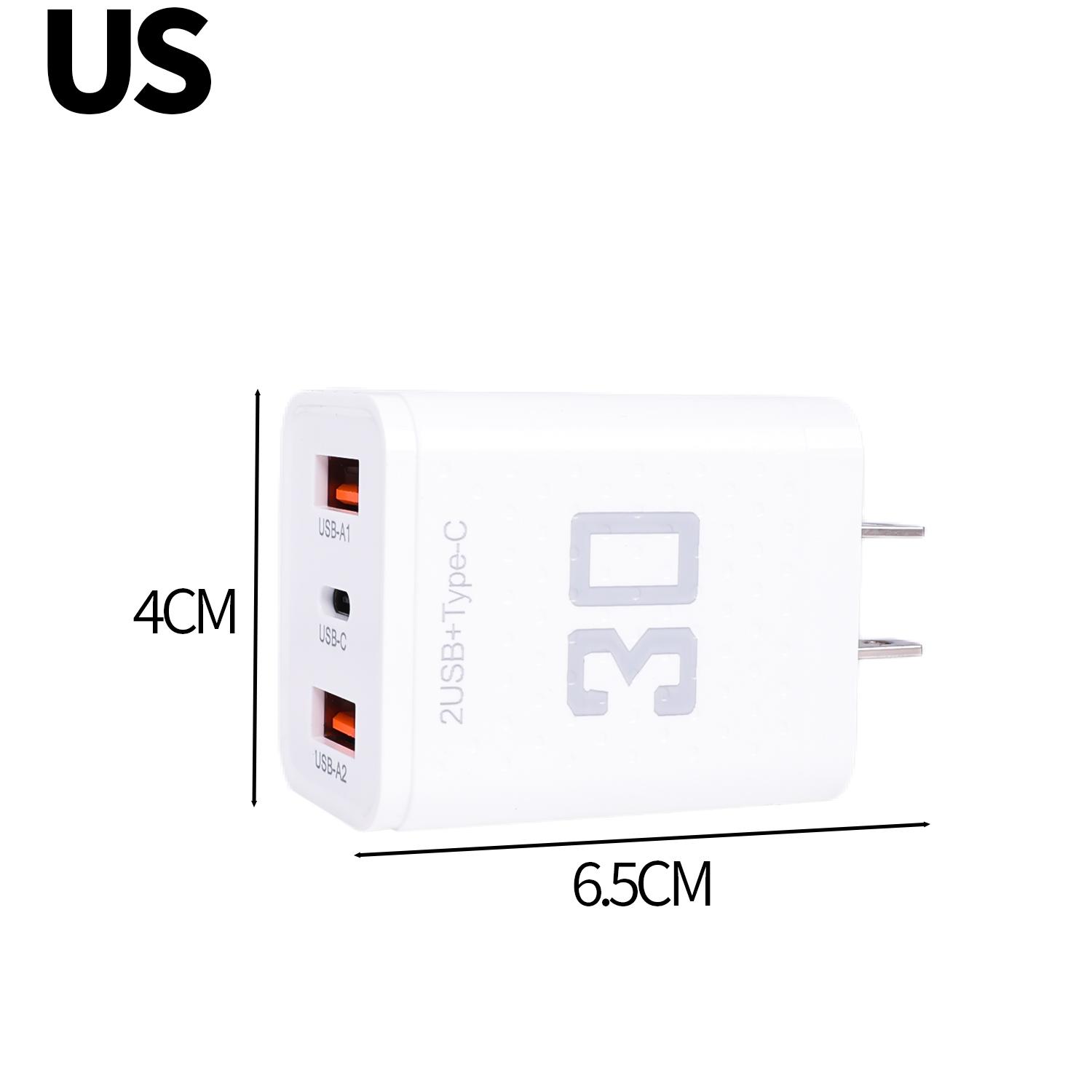 

30W Fast Charger USB Type C PD Cable Adapter For iPhone 16 Xiaomi Redmi Samsung 3 Port USB C Quick Charging EU US Plug Charger US Plug-White