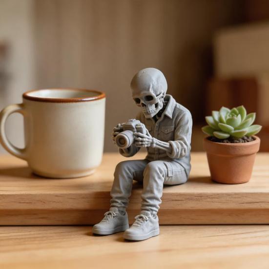3D Printed Sitting Skeleton Statue Halloween Indoor Decor Figurines Mini Skull Figurine Home
