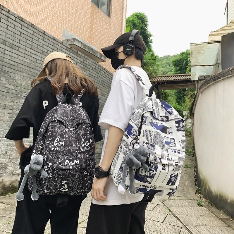 Leisure Capacity Large Backpack With Letter Graffiti Print Design For Use Daily