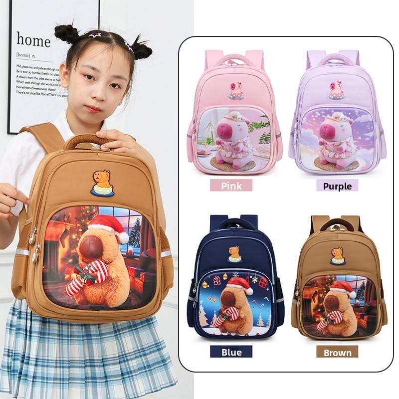 Kids Capybara Pattern Cartoon School Bag Breathable Backpack For Young Learners