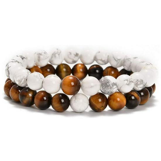 Bracelets de Couple Oeil de Tigre Mat & Pierre d'Agate - Perles de 8mm, Style Étudiant