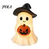 Whimsical Halloween Statue Ghost Figurine, Cute Resin Holding Pumpkin Small Party Prop for Desk Tabletop Indoor Home Decor Warm Glow Atmosphere Lamp