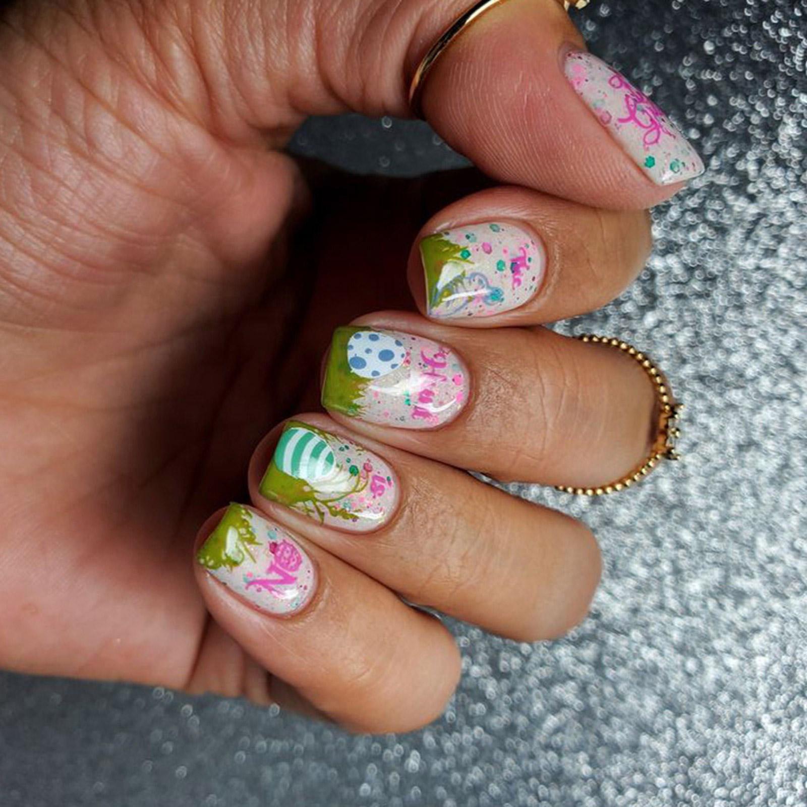 

24 шт. Короткие квадратные акриловые накладные ногти, цветные, глянцевые, накладные ногти, пасхальные, накладные ногти для вечеринки