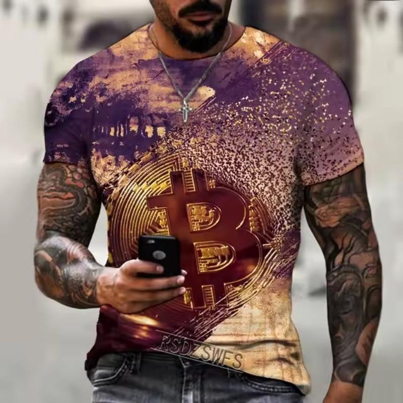 Spring Summer T-shirts Men O Neck Short-sleeved Bitcoin 3D Printed T-shirt Street Trend Oversized Top