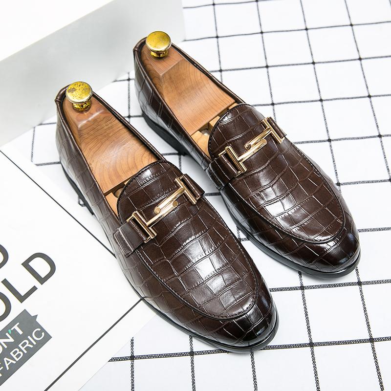 

Тренд Новые Мужские Черные Коричневые Туфли из Лакированной Кожи с Узором Аллигатора Повседневные Туфли для Платья Свадебная Обувь для Выпускного Вечера Zapatos Hombre 38