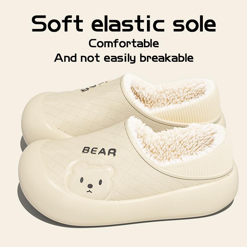 Fashion Waterproof Cotton Slippers for Women's Winter New Indoor Home Plush Warm Bag with Thick Sole and Anti Slip Cotton Shoes for Men