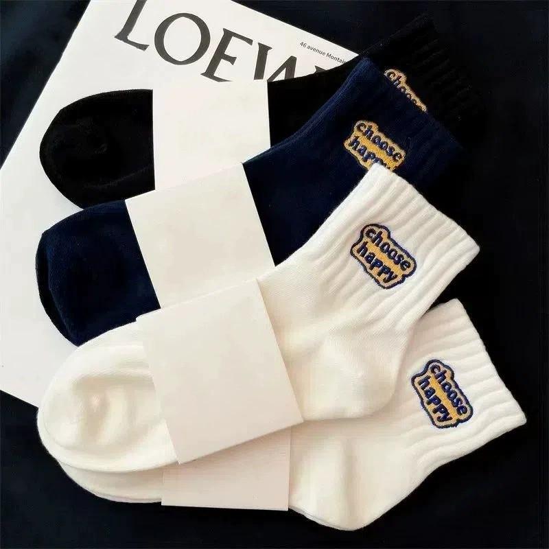 6/12 Pairs Unisex Letter Socks Fashionable Print Sweat Absorbing Breathable Soft Comfortable for Couples Casual Socks