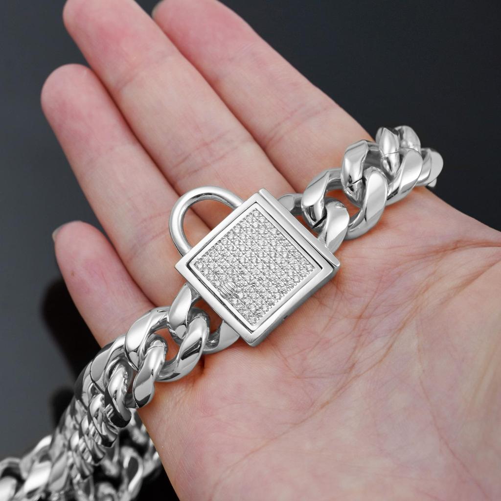 14mm Wide Gold Dog Leash and Titanium Steel Collar with Paved Diamond Buckle