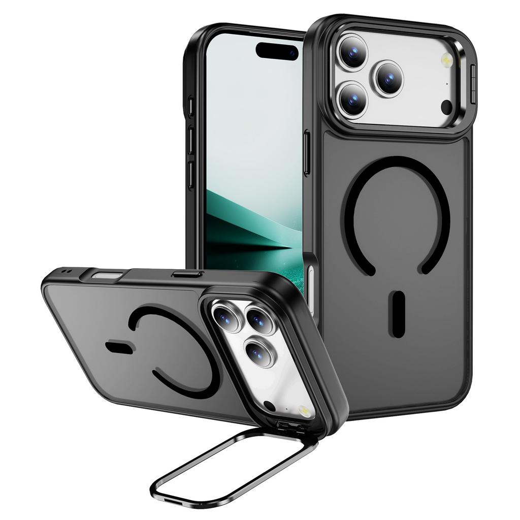 For iPhone 17 Pro Max Magnetic Case with Lens Kickstand Skin-Touch PC + TPU Phone Cover