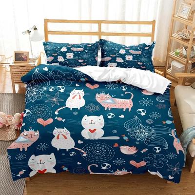 Cute Cat Comfortable Duvet Quilt Cover Pillowcase Bedding Set Children Bedroom Decoration Home Textile