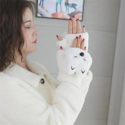 Niedliche fingerlose Handschuhe mit Fuchsmotiv für Damen – warmer Samt, verdickt, kältebeständig im Winter