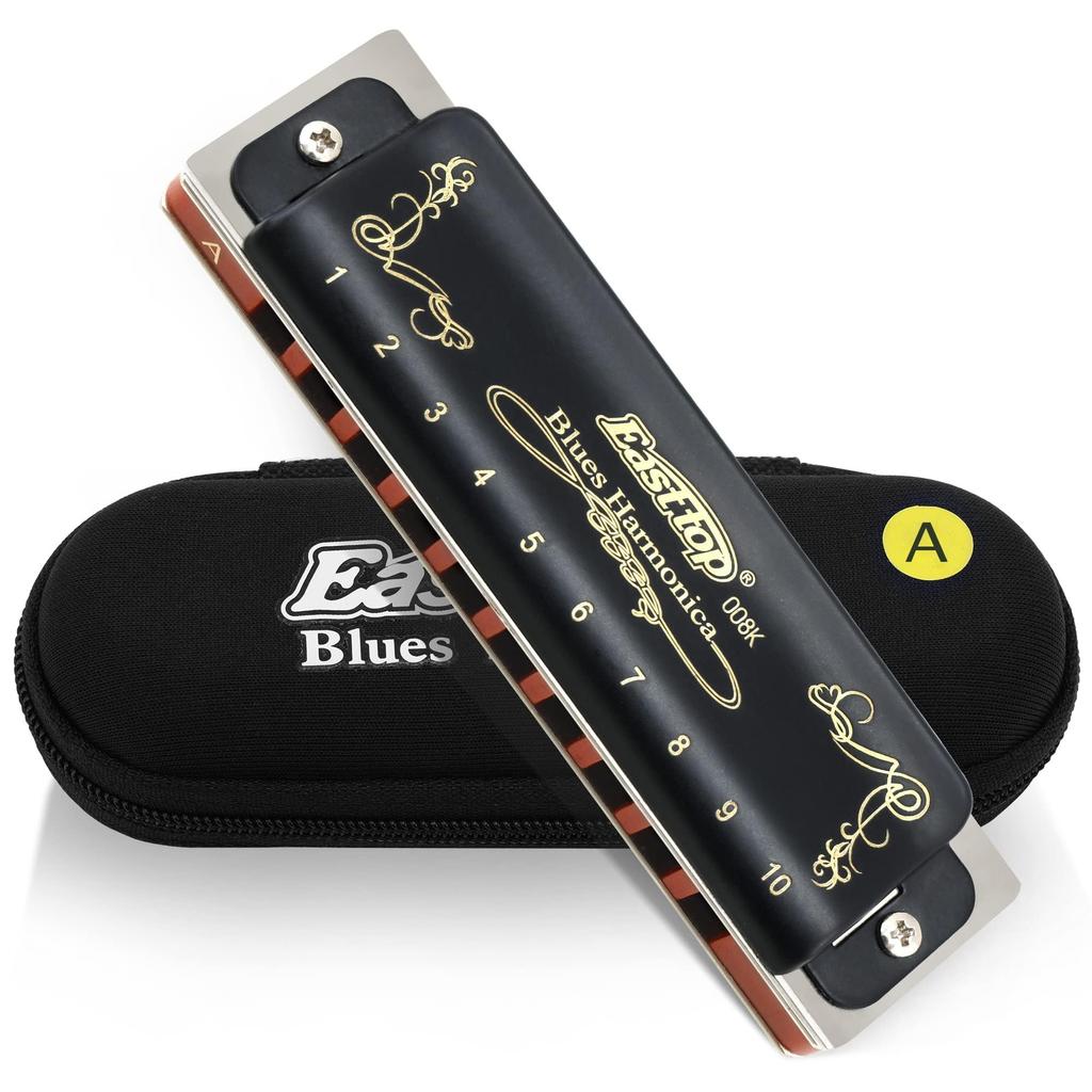 East Top Blues F 20 Brass Canvas Cleaning Diatonic Harmonica for Beginners and Study and Practice Harmonica, 10-Hole, Key, Tones, Cover, Case, Cloth,