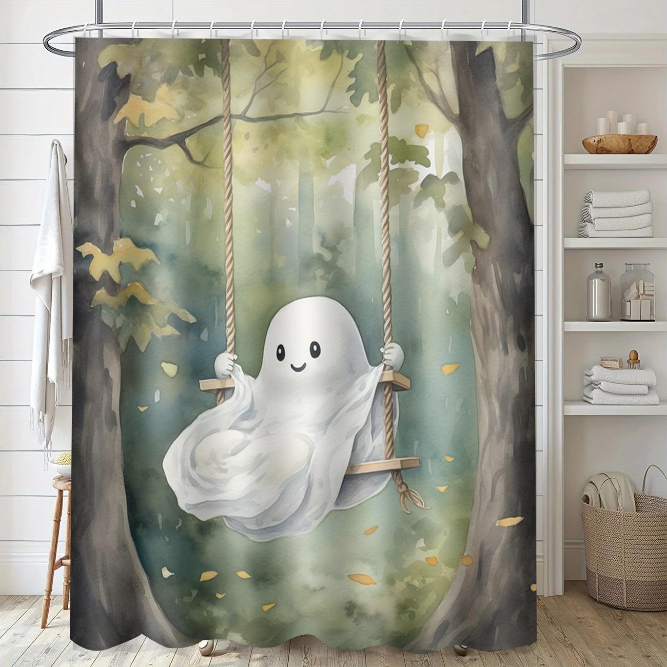 

Cartoon Ghost Swing Set Washable Dirt-Resistant Shower Curtain Shower Head Waterproof Polyester Bath Curtain For Home Decor W60H190(CM)-1 Pcs