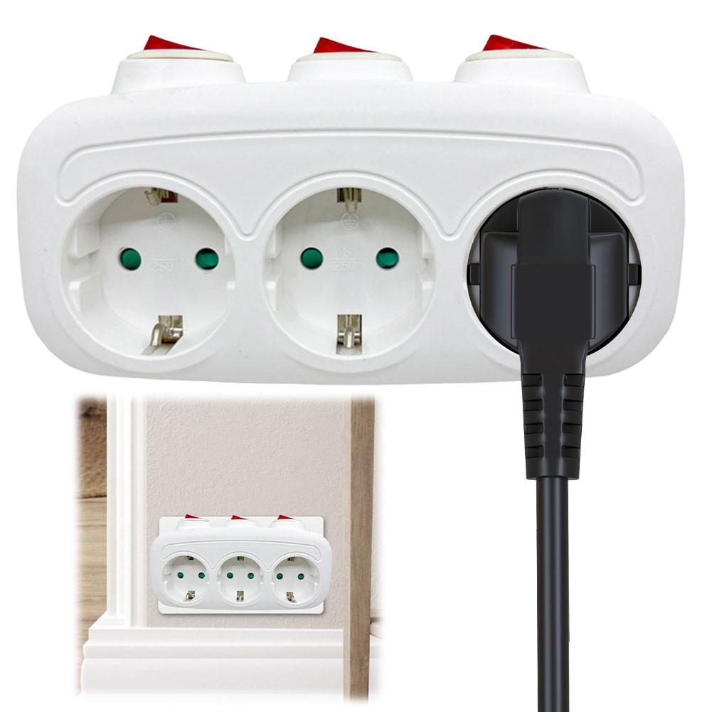3 Horizontal Socket with 3 Individual Switches Power Adapter Power Converter Socket Wall Socket for Living Room Bedroom