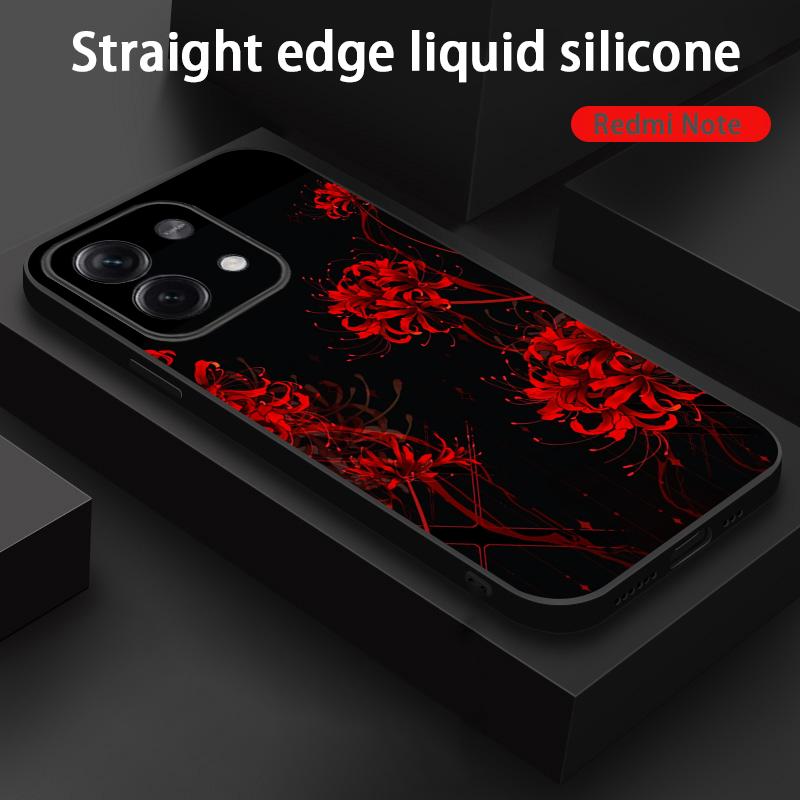Japan Art Red Spider Lily Pattern Phone Case For Redmi Note 14 13 12 11 Pro Plus S 5G 14C A3 Soft Black Phone Cover