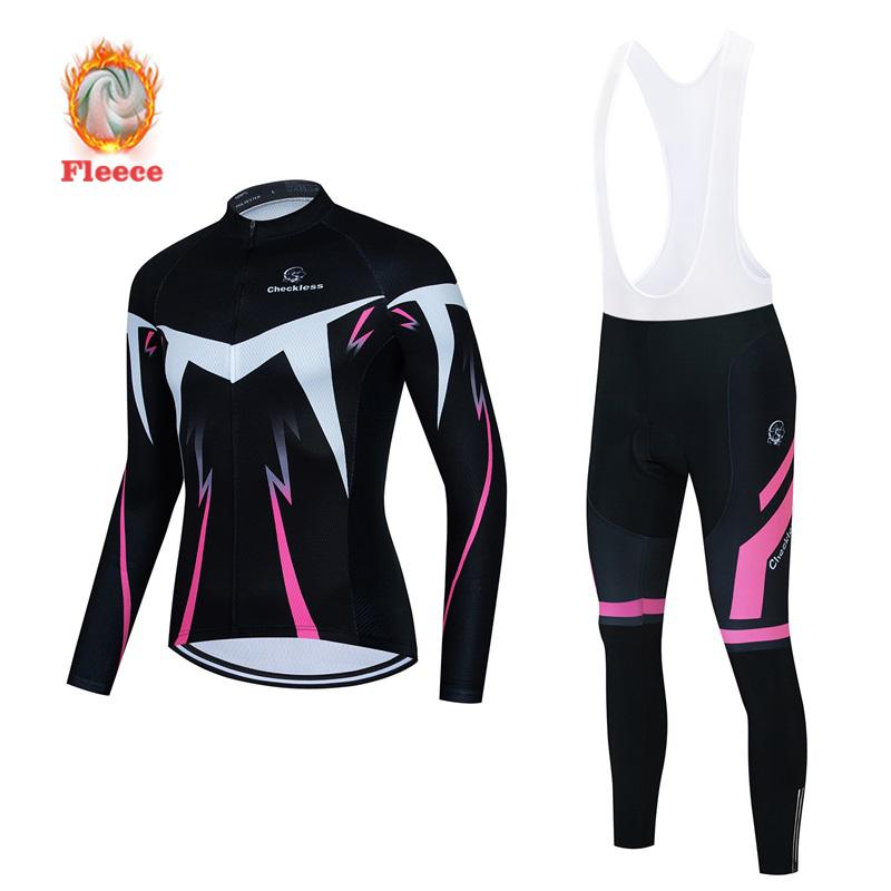 Winter Bike Team Fleece Cycling Jersey Set Fluorescent Green Ropa Ciclismo Men's Long Sleeve Warm MTB Bike Clothes Uniform Road Bicycle Cycling Suit