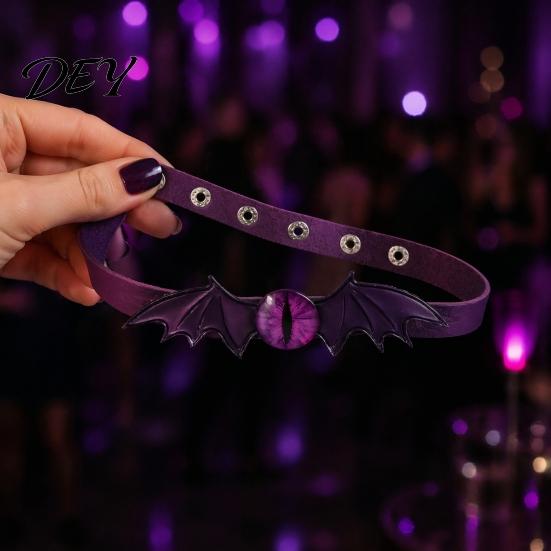 Evil Eye Necklace Gothic Bat Leather Choker Necklace, Devil Eyes Collar for Women Unique Gift Her Men, Adjustable Wing Clavicle Halloween Party