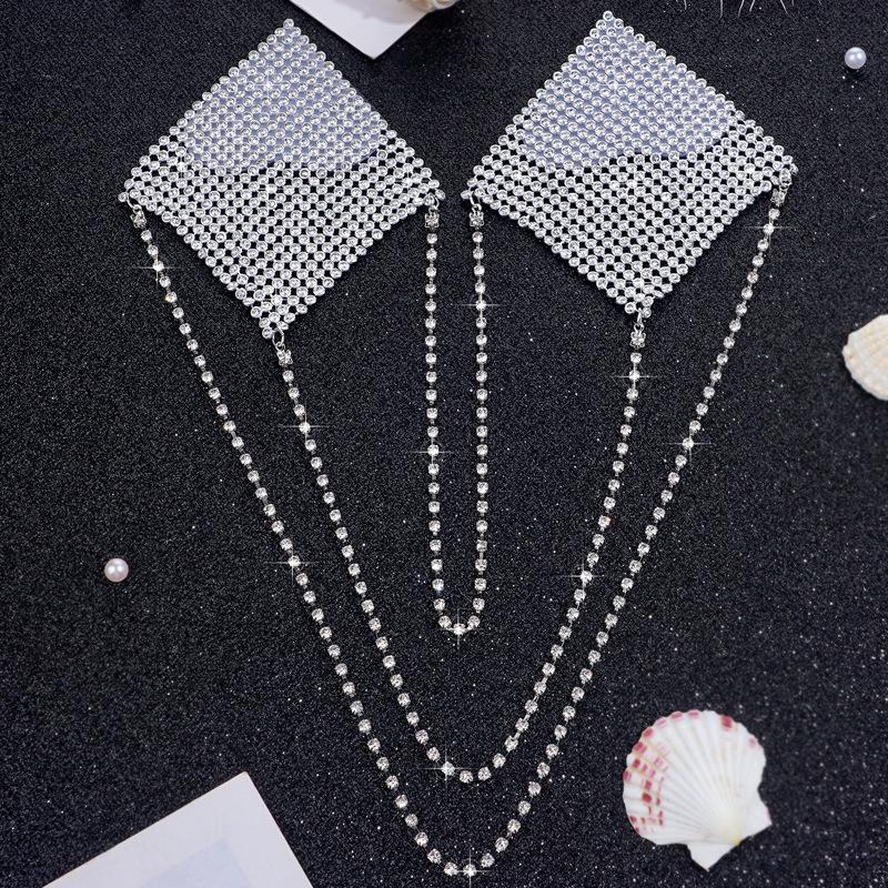 Sparkly Rhinestones Metal Chain Nipple Cover Reusable Sexy Bra Body Chain with Tassel Underwear Accessories Pasties