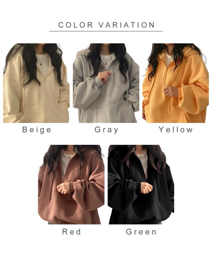 J.STORE Women's Half-Zip Hoodie, Oversized, Long Sleeves, Loose Fit, Stylish, Casual, Perfect for Fall/Winter, Beige, 5A-J10-BE