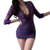 Women's Floral Lace Sheer Bodycon Mini Dress Deep V Neck Babydoll Nightdress See Through Erotic Sleepwear