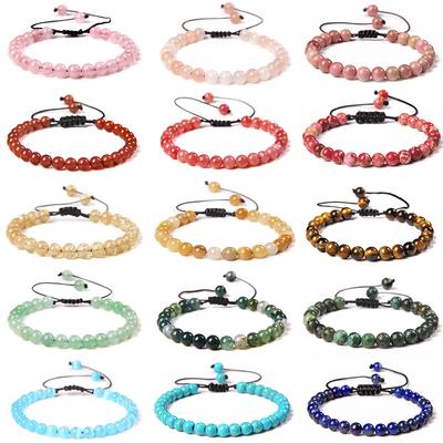 Natuursteen 6mm Kralen Armband Verstelbaar Touw Gevlochten Armbanden Voor Vrouwen Mannen Amethisten Rode Agaten Lavakralen Bangles