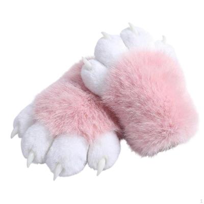 Plush Cat Paw Gloves, Cute Cosplay, Cartoon Prop, OpenFinger for Adults