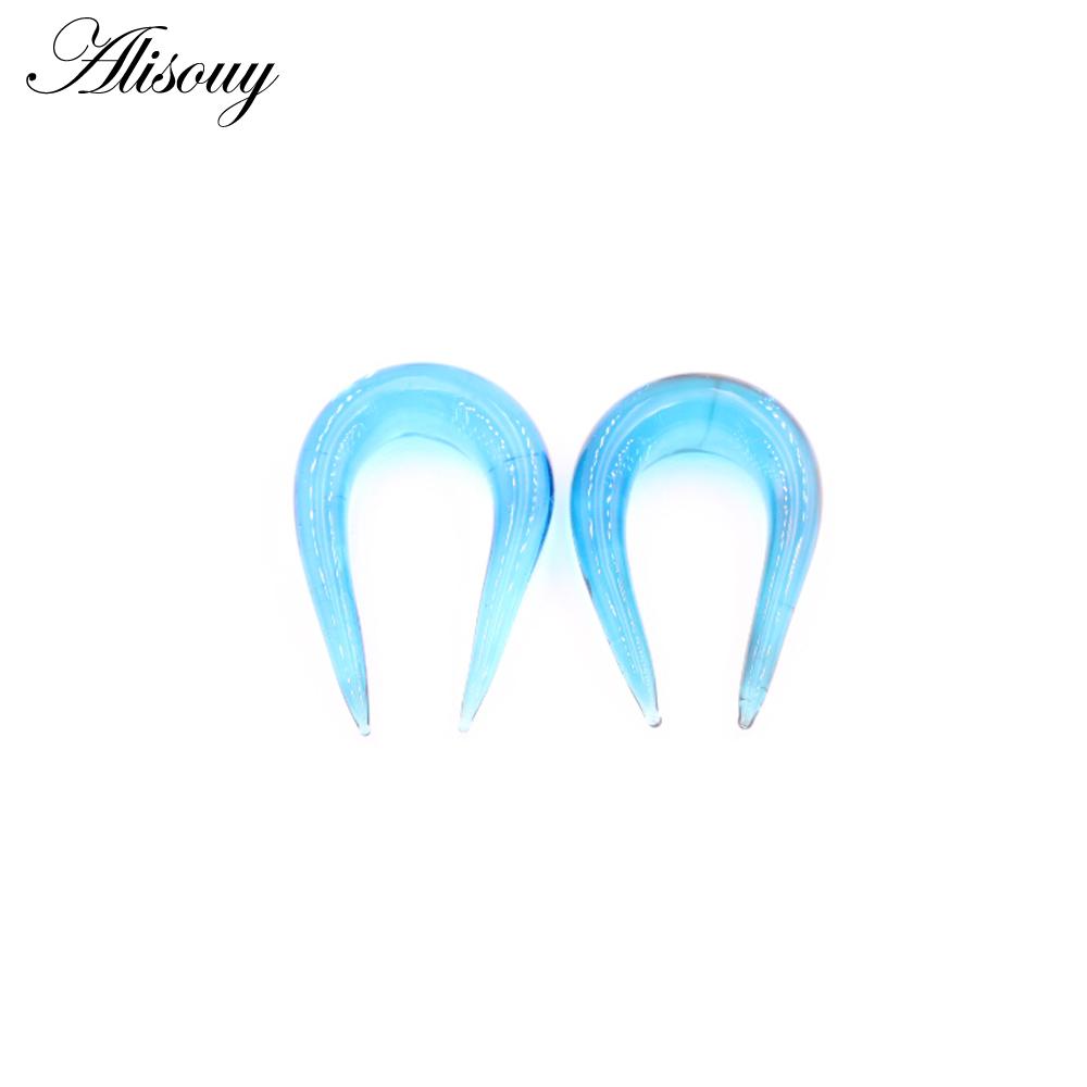 Alisouy 2PCS 6-10mm U-shaped Glass Ear Clip Weight Plugs Stretcher Expander Tunnels Tapers Guages Earrings Body Piercing Jewelry