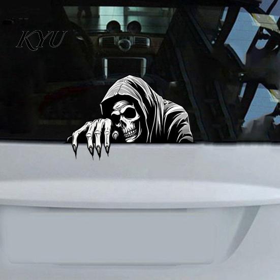 Halloween Car Decorations Skeleton Sticker Peeking Decal for Window Bumper, Removable Vinyl Graphics Waterproof Horror Skull Wall Laptop Decoration