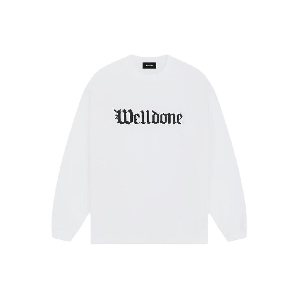 WE11DONE Gothic Logo Print Ribbed Crew Neck Pullover Long Sleeve Sweatshirt Unisex Sweatshirt White WD-TT0-24-800-U-WH