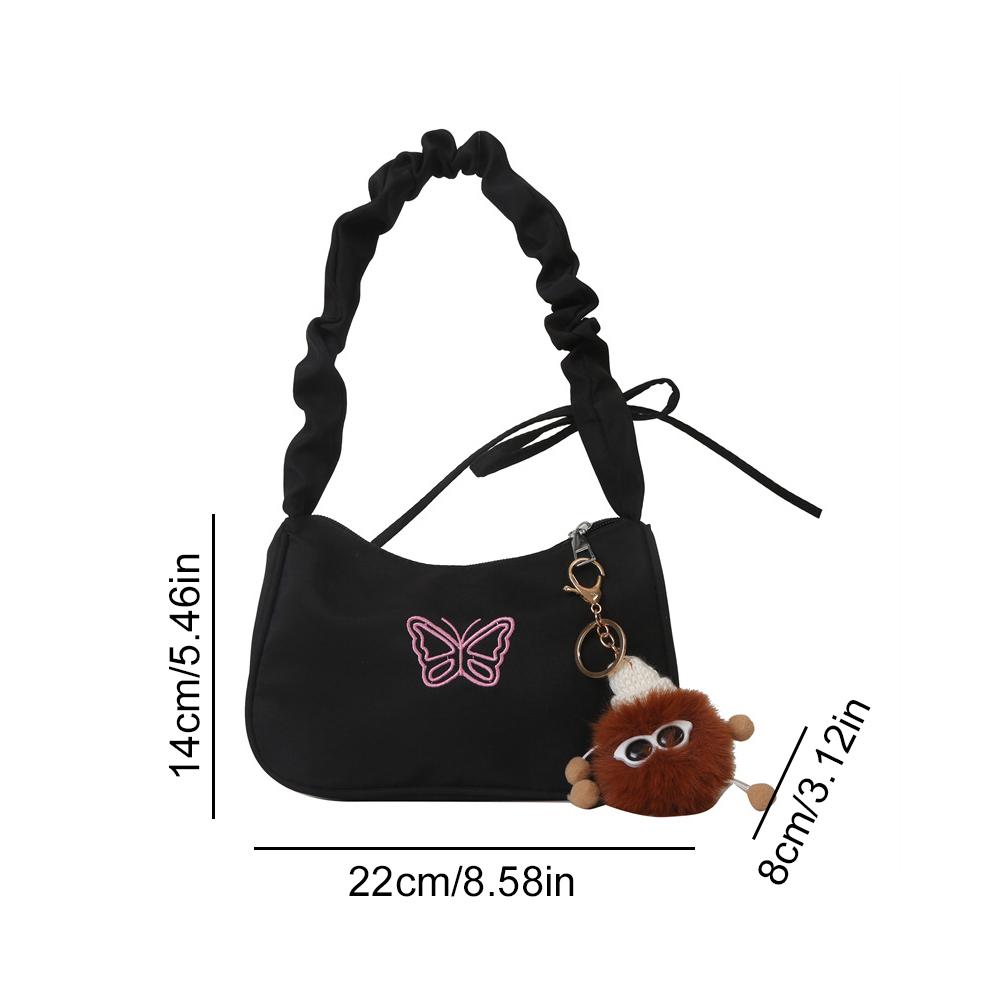 Fashionable Armpit Bag For Women Embroidery Butterfly Bag Bow Y2k-Style Bag Shoulder Makeup Lip E7T4