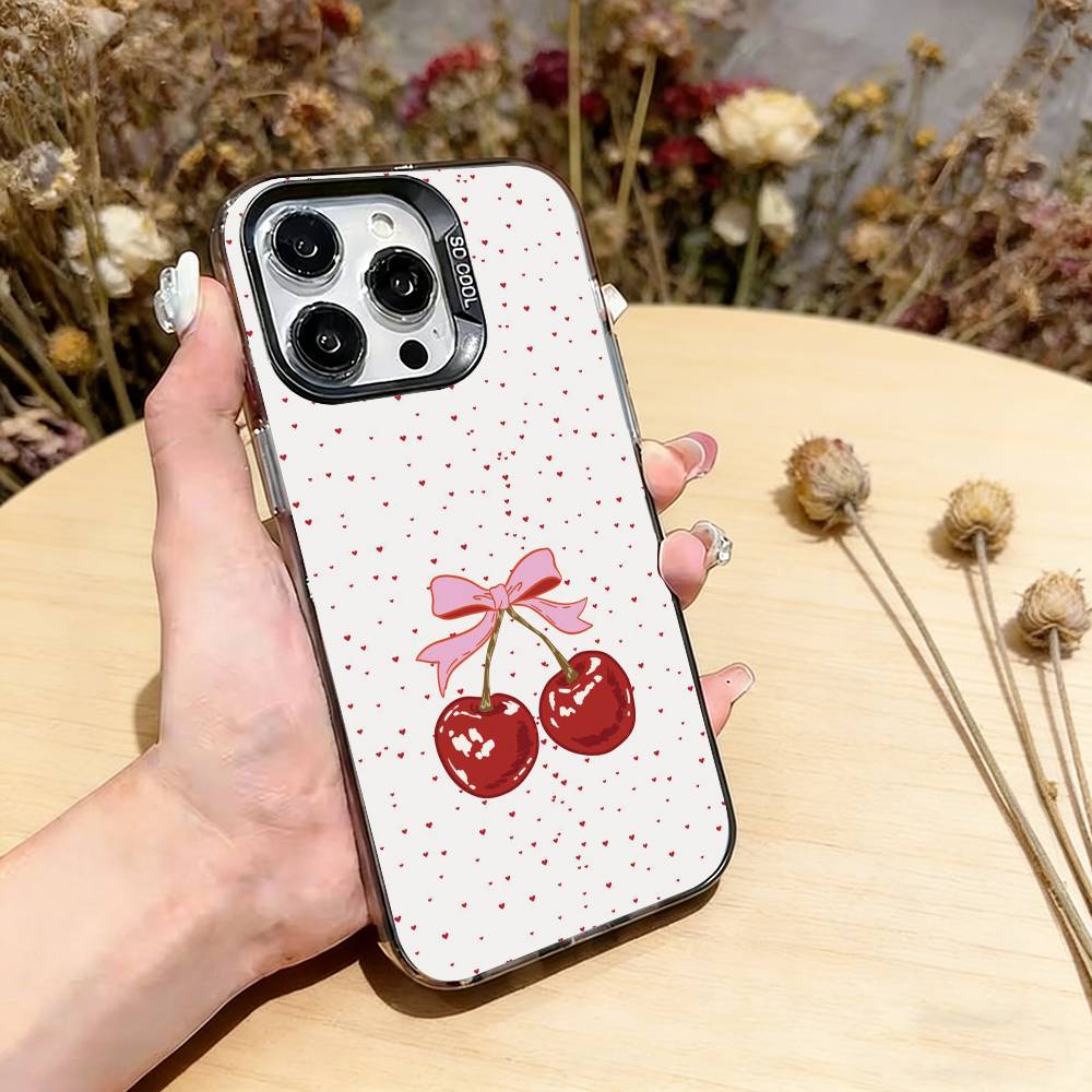 Cute cherry Phone Case For iPhone 17,16,15,14,13,12,11 Plus,Pro Max,XS,Colorful Silver Black Cover iPhoneXsMax