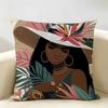 African Black Girls Fashion Cushion Cover Natural Linen Organic Fabric DoubleSided Printing Room Sofa Decor Pillow Case