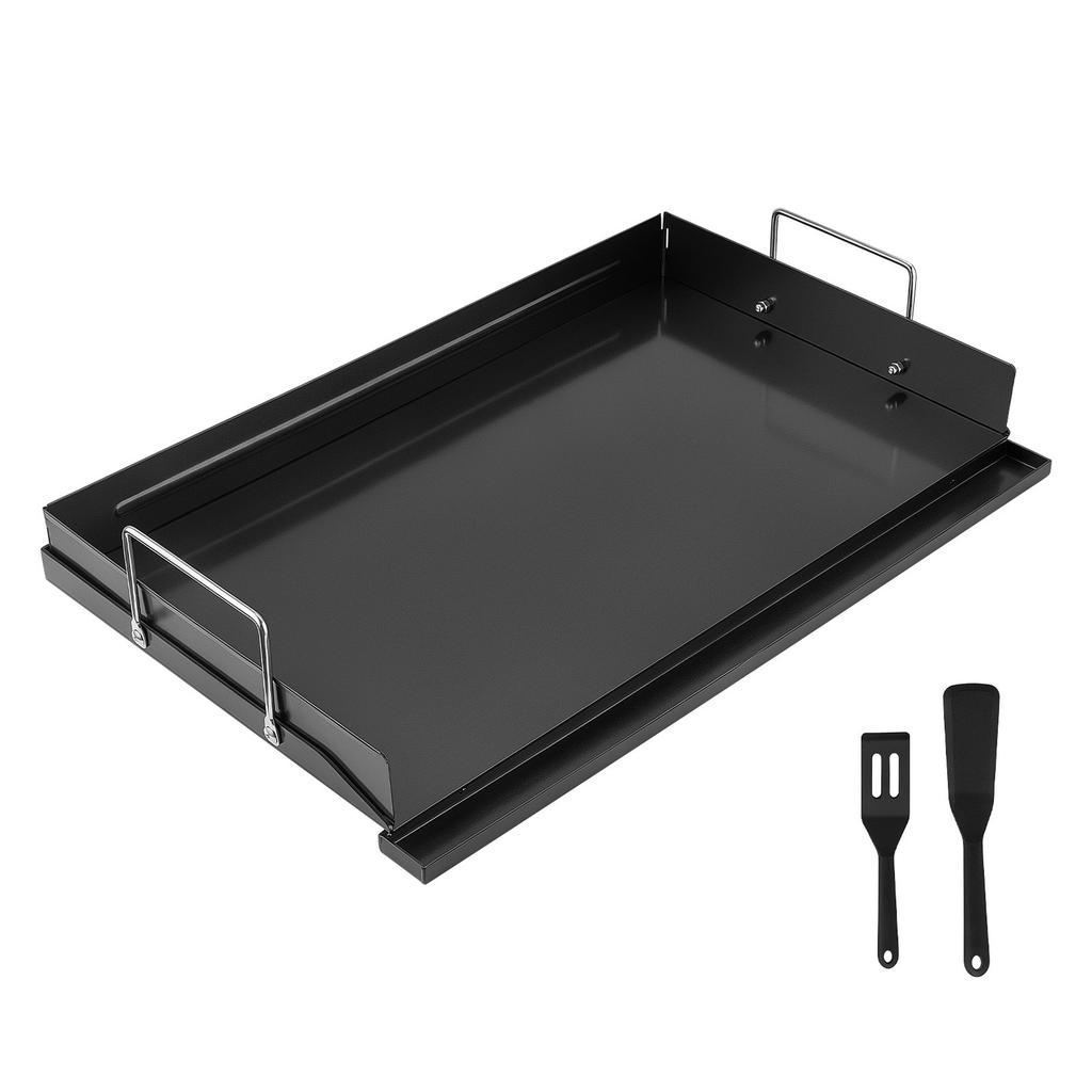 Carbon Steel Griddle 61x41 cm Flat Top Pre-Seasoned Plate Handle, for BBQ Eggs Burger, Even Heat Distribution, Non-Stick Portable Rectangular Family