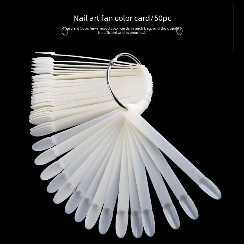 Japon Yuvarlak Başlı 50 Parçalı Yelpaze Şekilli Tırnak Sanatı Renk Kartı - Doğal Şeffaf Tonlar