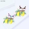 Trendy Enamel Bird And Lemon Brooches For Women Animal Fruit Pins Casual Party Accessories New Year Gifts