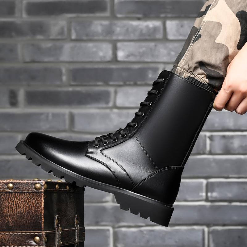 Martin boots men's autumn and winter cowhide high-top boots, British style trend biker boots, non-slip cargo boots