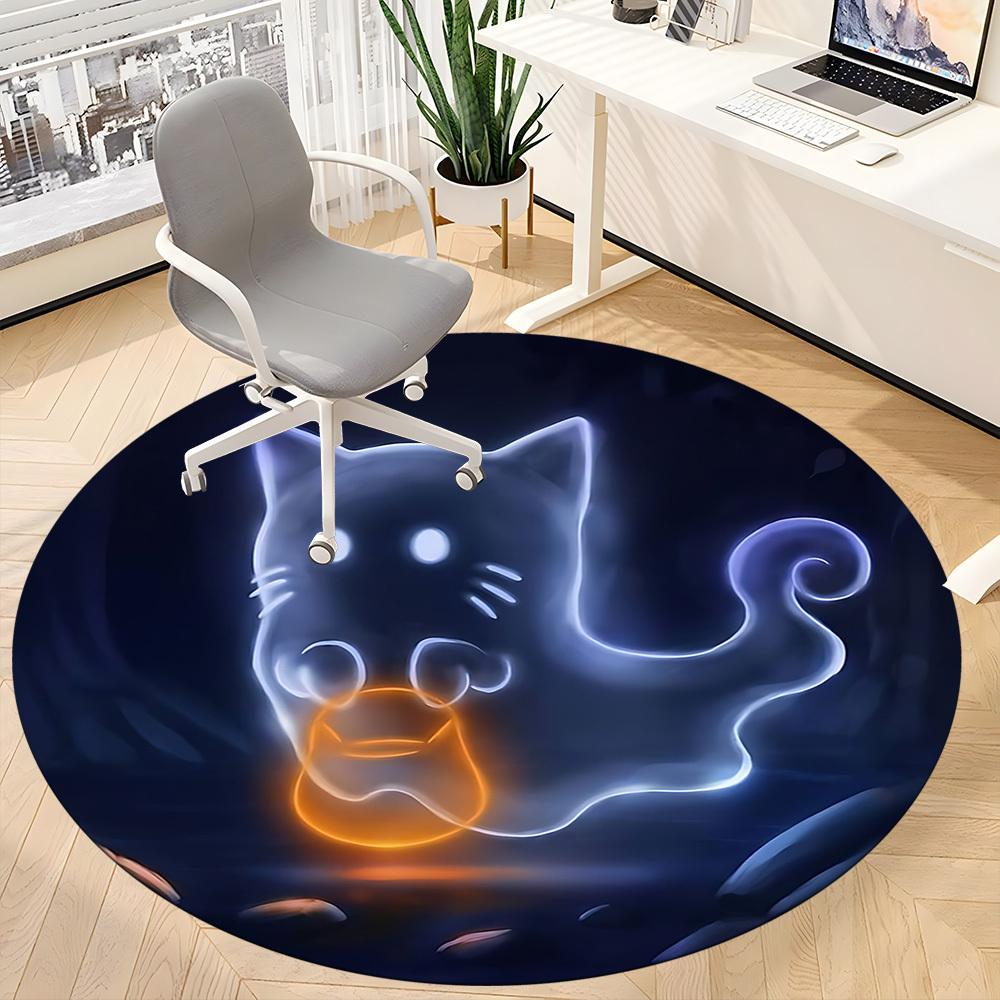 1pc Cat Spirit Office Round Area Rug, Under Office Chairs Bedroom Living Room Home Decor, Room Deco, Available In Various Sizes
