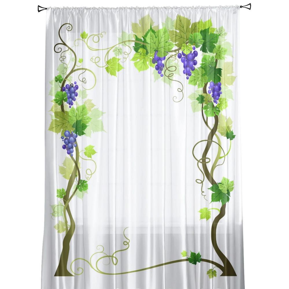 Plant Green Vine Fruit Sheer Curtains for Living Room Decoration Window Curtains for Kitchen Tulle Voile Organza Curtains